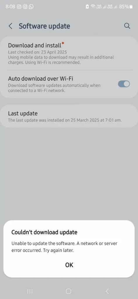 كيفية إصلاح خطأ عدم استكمال تحميل تحديث One UI 7 على هاتف سامسونج 2 مشكلة عدم استكمال تنزيل تحديث اندرويد 15 مع One UI 7 على هاتف سامسونج