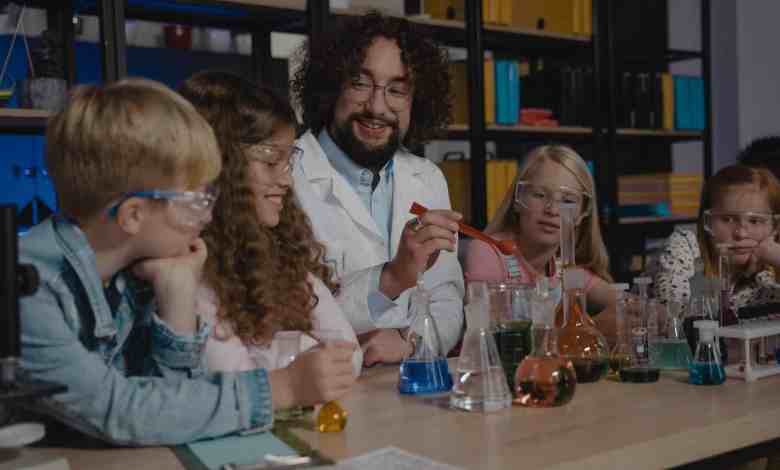 colored liquids on beakers and flasks