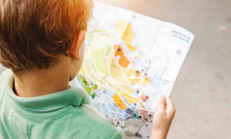 boy holding map on road