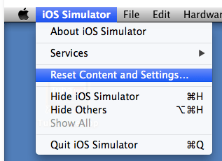 From menu, iOS Simulator, Reset Content and Settings.Close XCode 5.0 