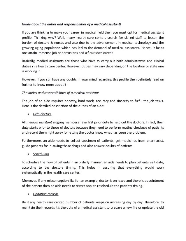 Guide about the duties and responsibilities of a medical assistant!