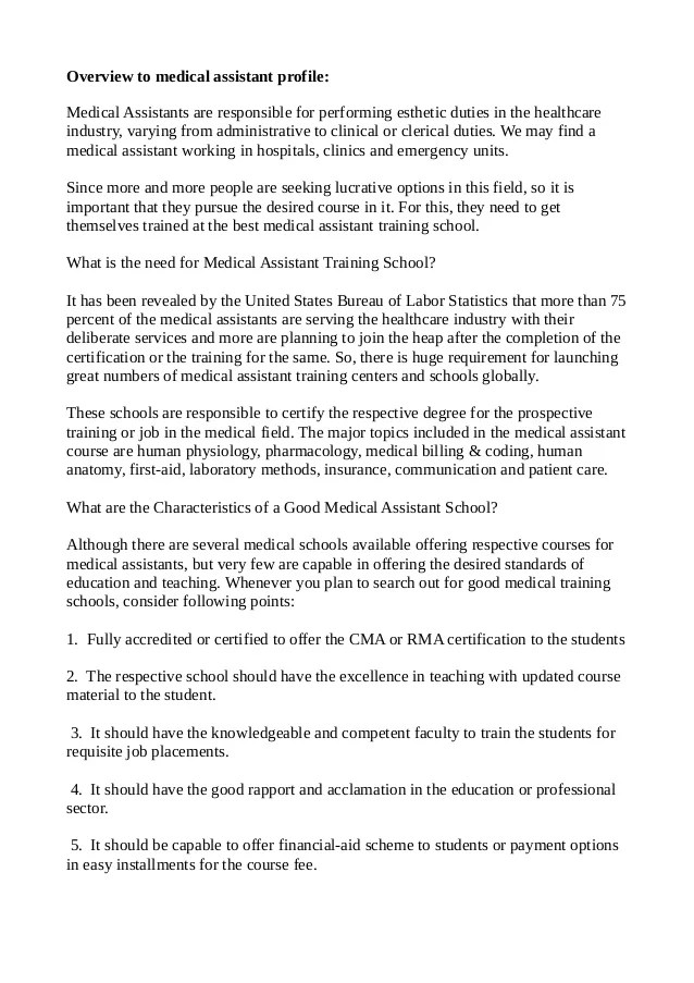 Overview to medical assistant profile