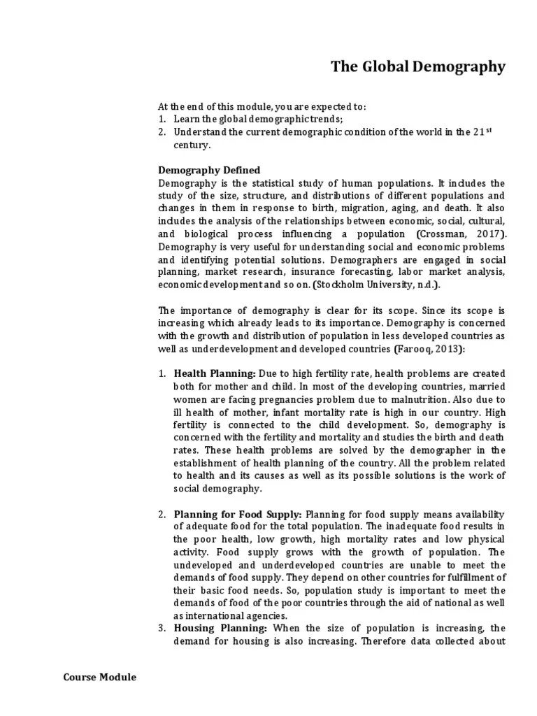 W8 Global Demography - Module | PDF | Demography | Population