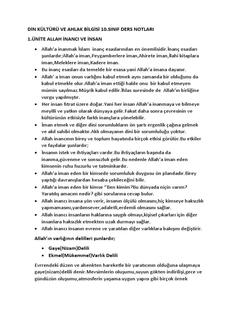 10.sinif Din Kulturu Ders Notlari 2 | PDF