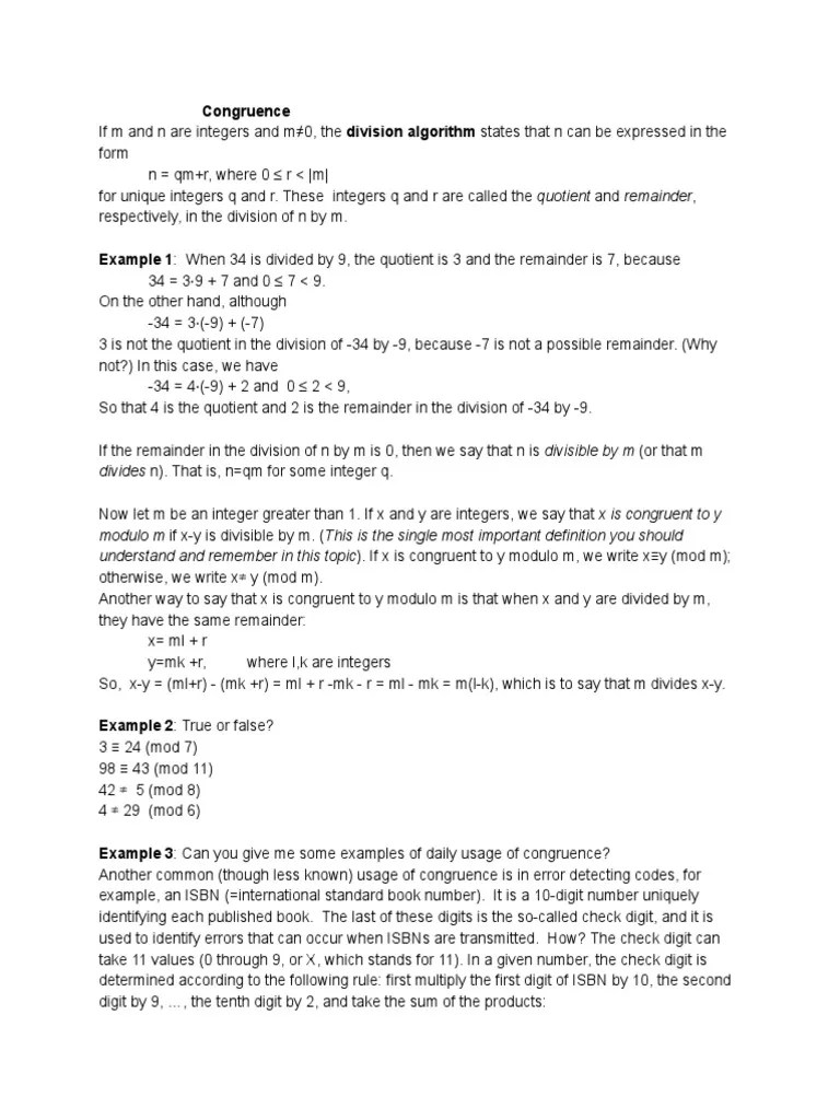 Congruence Modulo M | PDF | Integer | Algebra