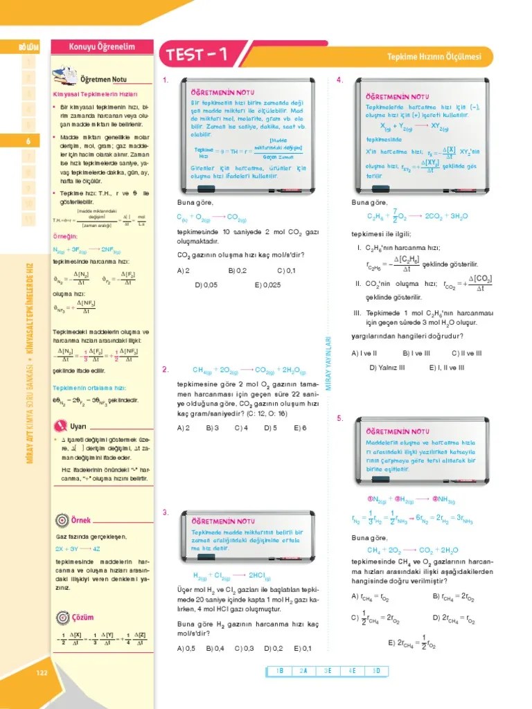 11.sinif Kimya Kimyasal Tepkimelerde Hiz Ders Notlari Test Sorulari Ve ...