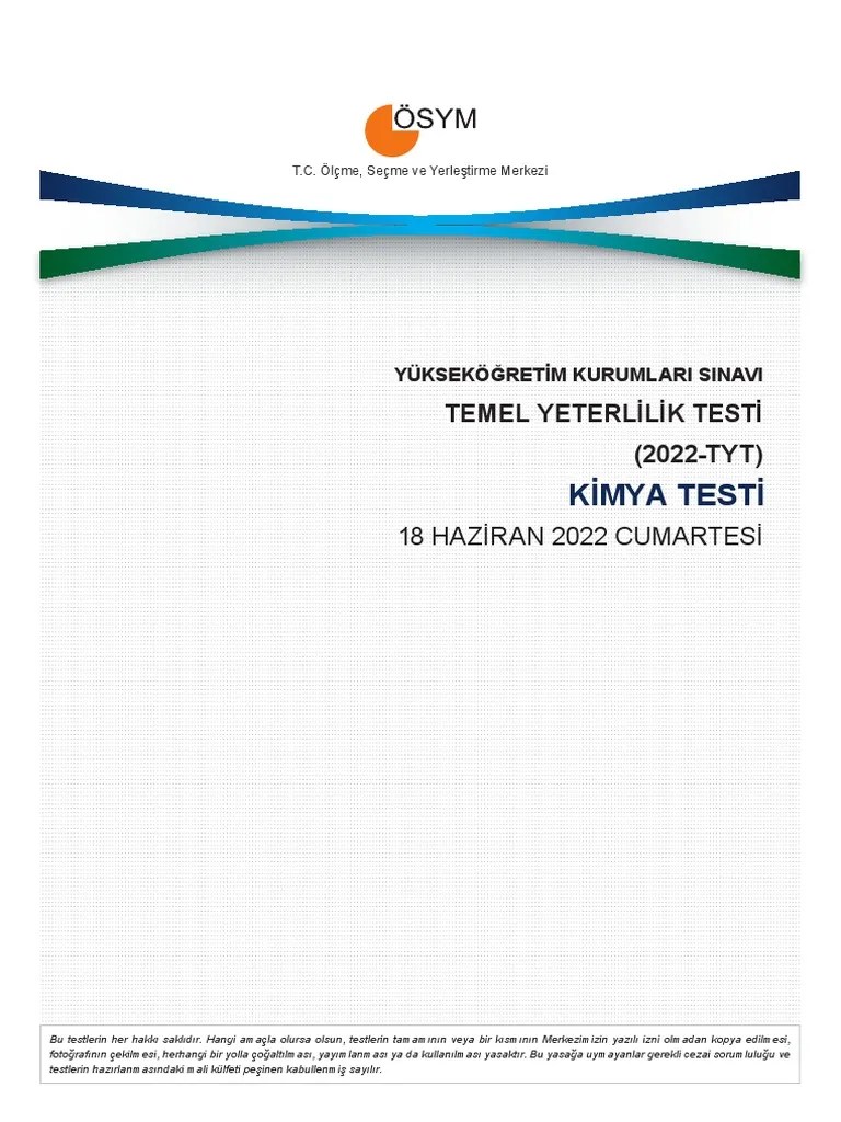 2022 Tyt Kimya Cikmis Sorular | PDF