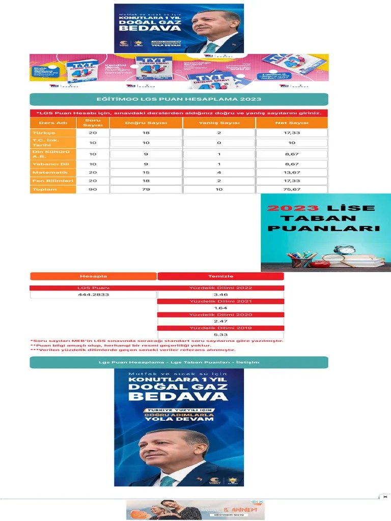 LGS Puan Hesaplama Motoru 2023 - LGS Yüzdelik Dilim | PDF