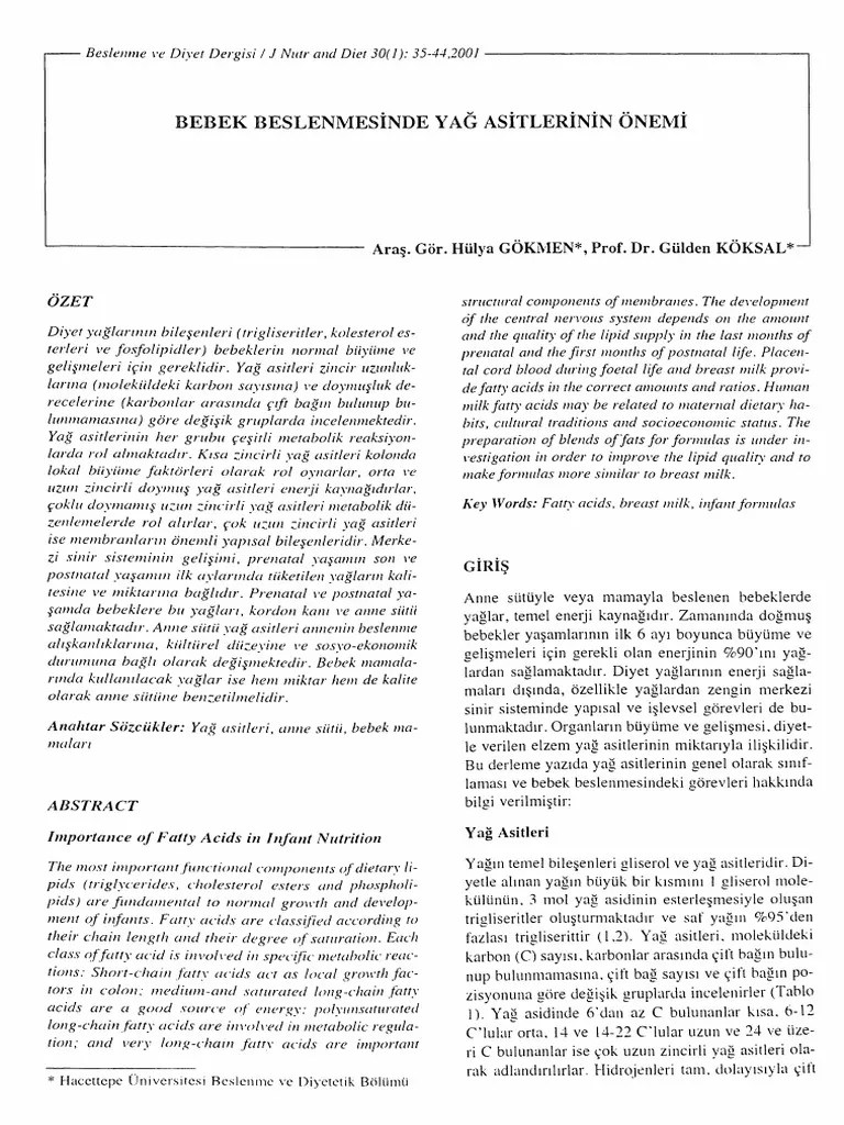 Bebek Beslenmesinde Yağ Asitlerinin Önemi | PDF