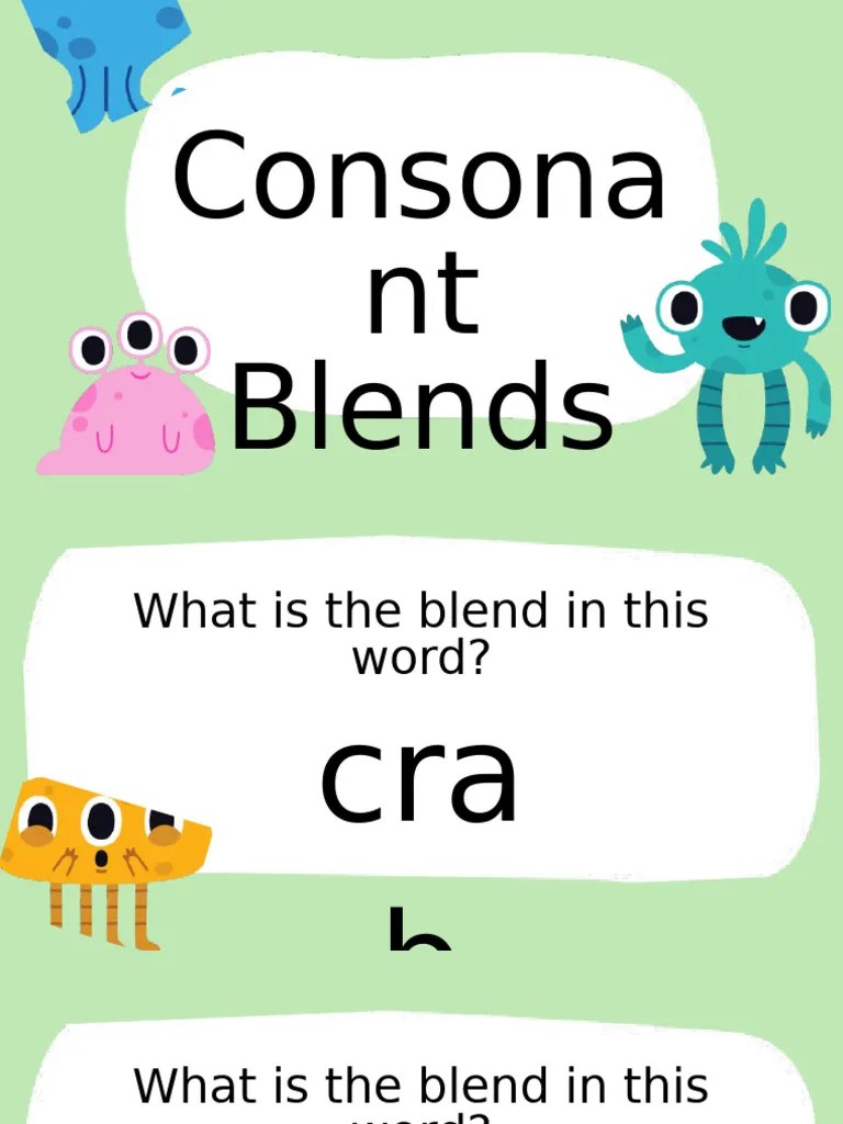 Consonant Blends Phonics Quiz In Colorful Cartoon Style | PDF