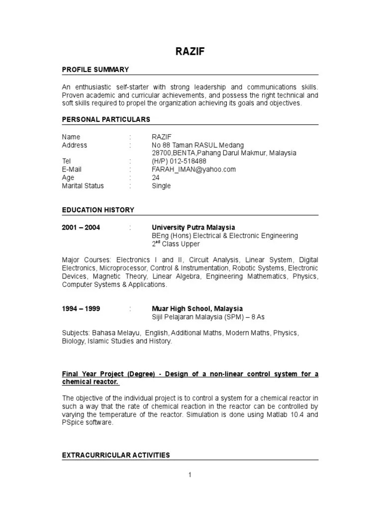 Resume malaysian style