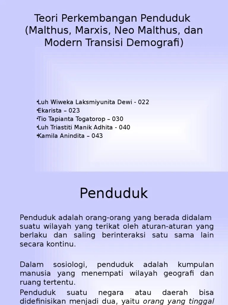 Teori Perkembangan Penduduk (Malthus, Marxis, Neo Malthus, Dan Modern ...