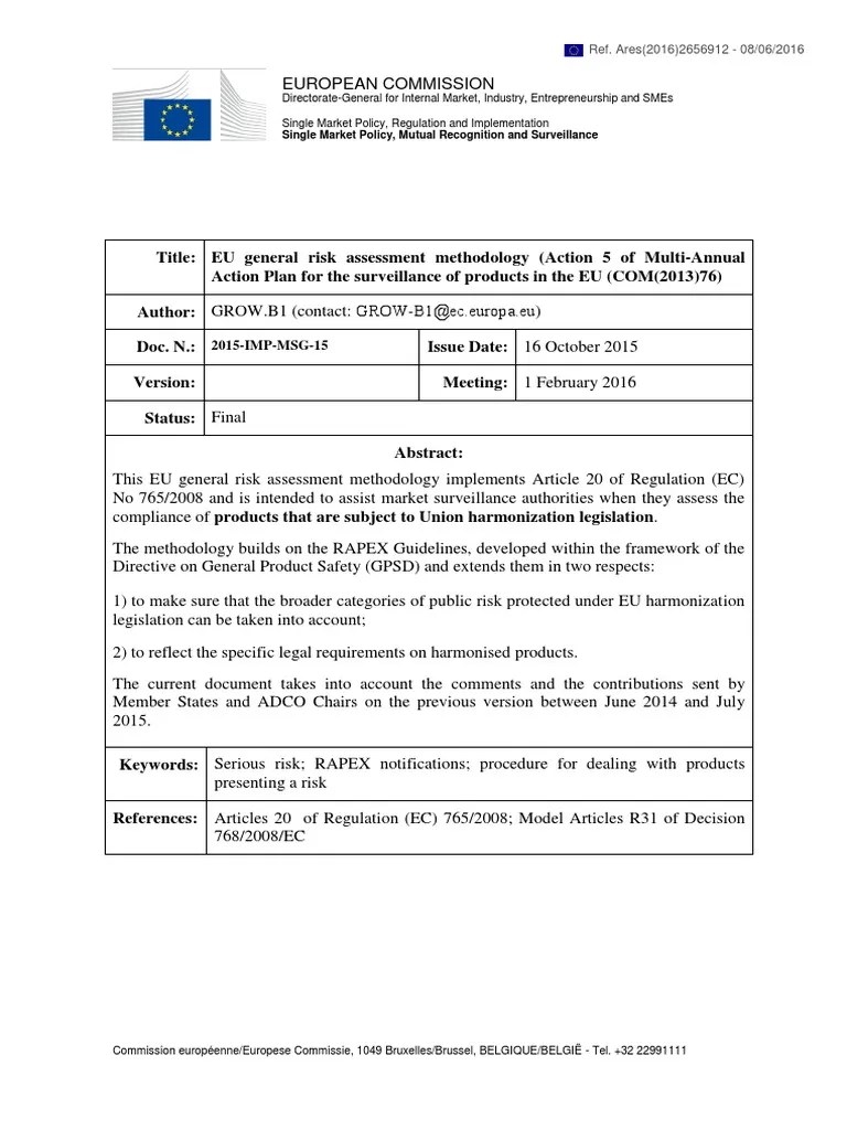 EU General Risk Assessment Methodology - For Publication2 | PDF | Risk ...