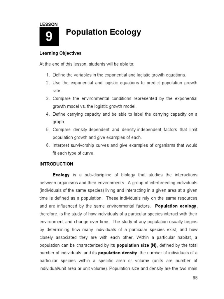 Lesson 3 - Population Ecology | PDF | Logistic Function | Bacteria