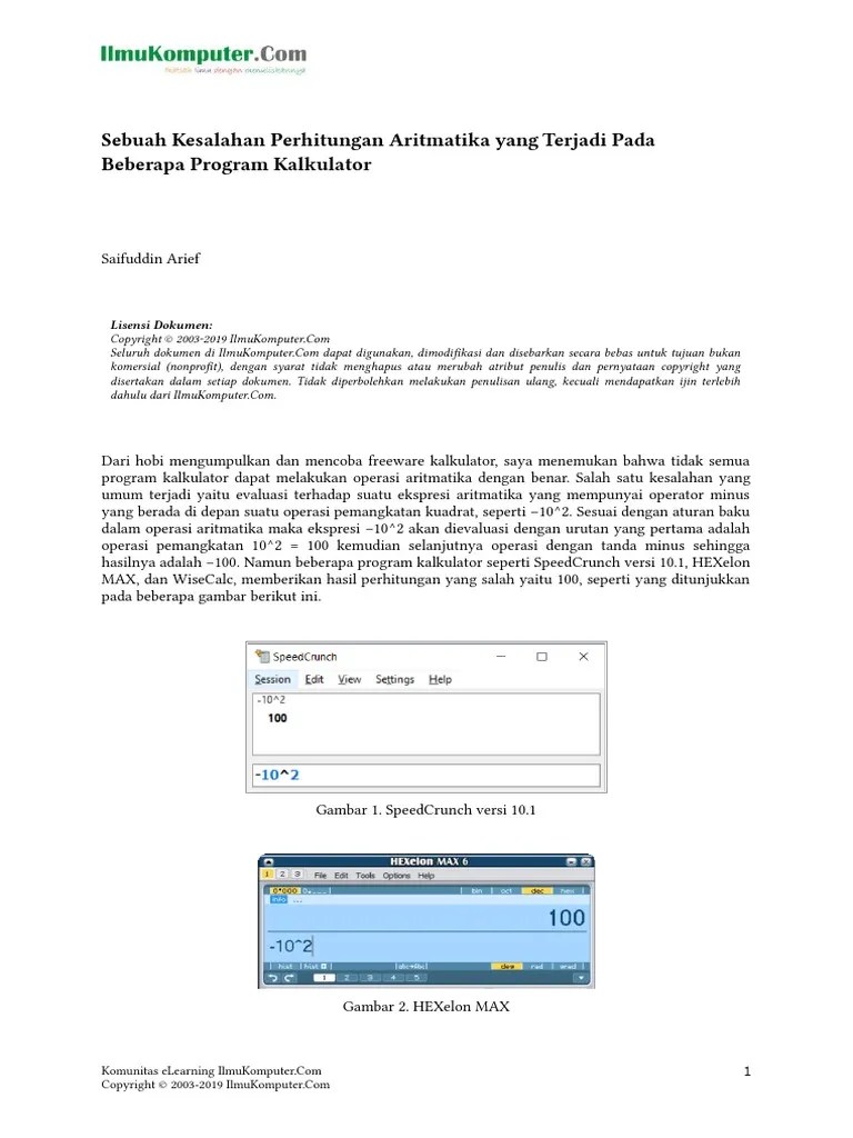 Kesalahan Perhitungan Aritmatika Pada Beberapa Program Kalkulator PDF | PDF