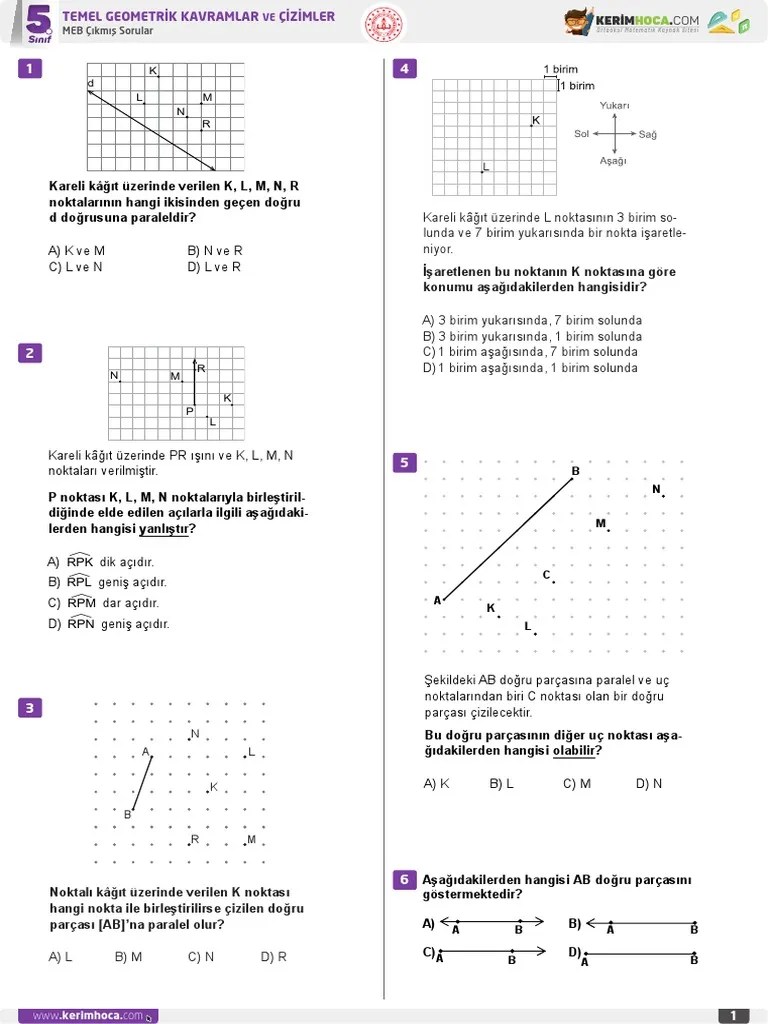 5.7 Temel Geometrik Kavramlar Ve Çizimler - MEB Çıkmış Sorular-1 | PDF