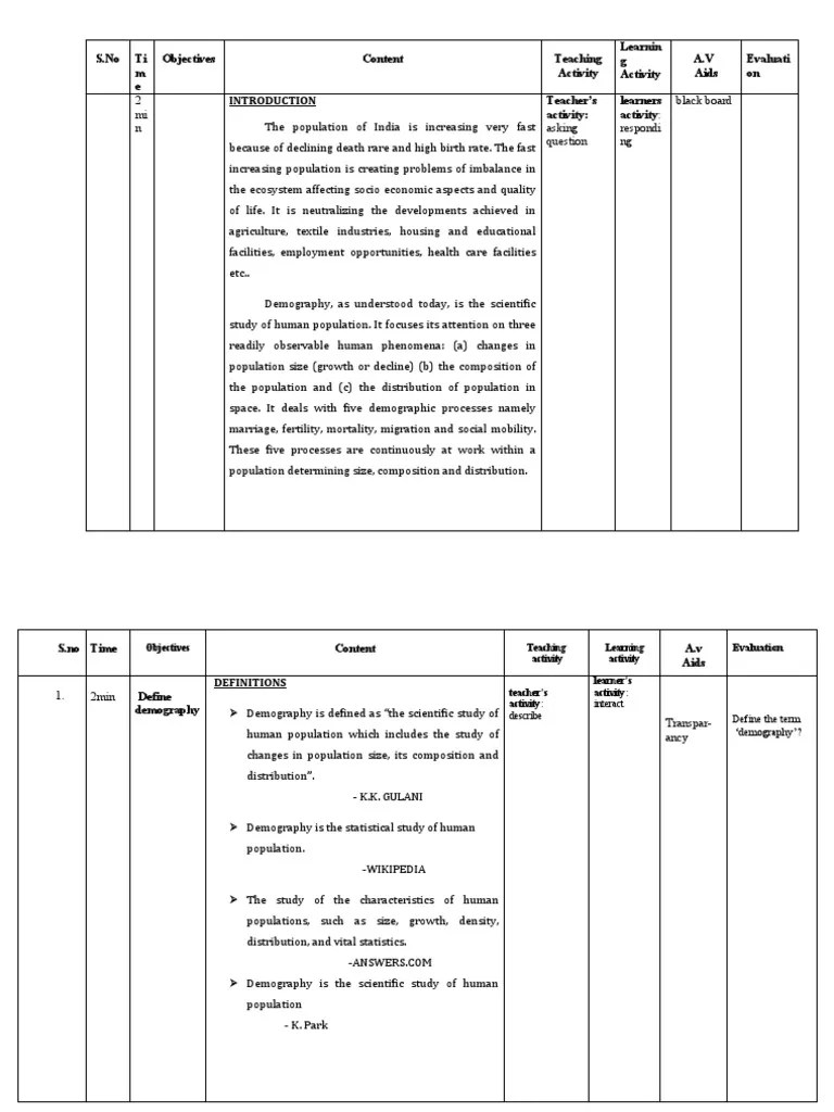 Demography Lesson Plan | PDF | Literacy | Demography