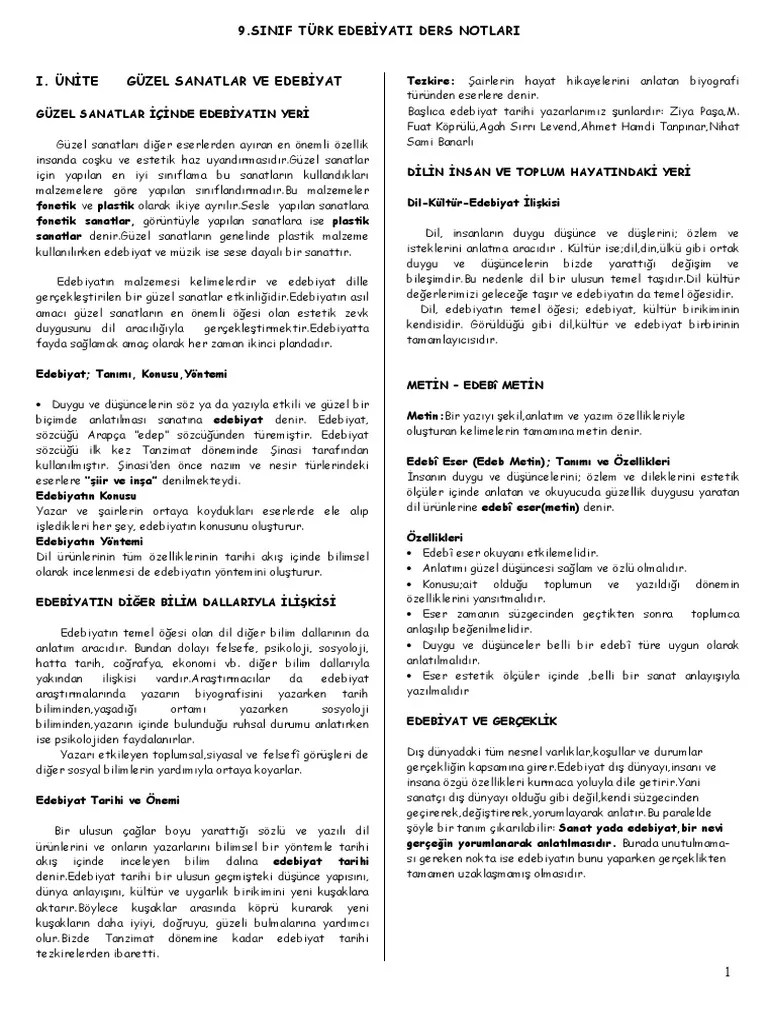 9.sinif Edebiyat Ders Notu | PDF