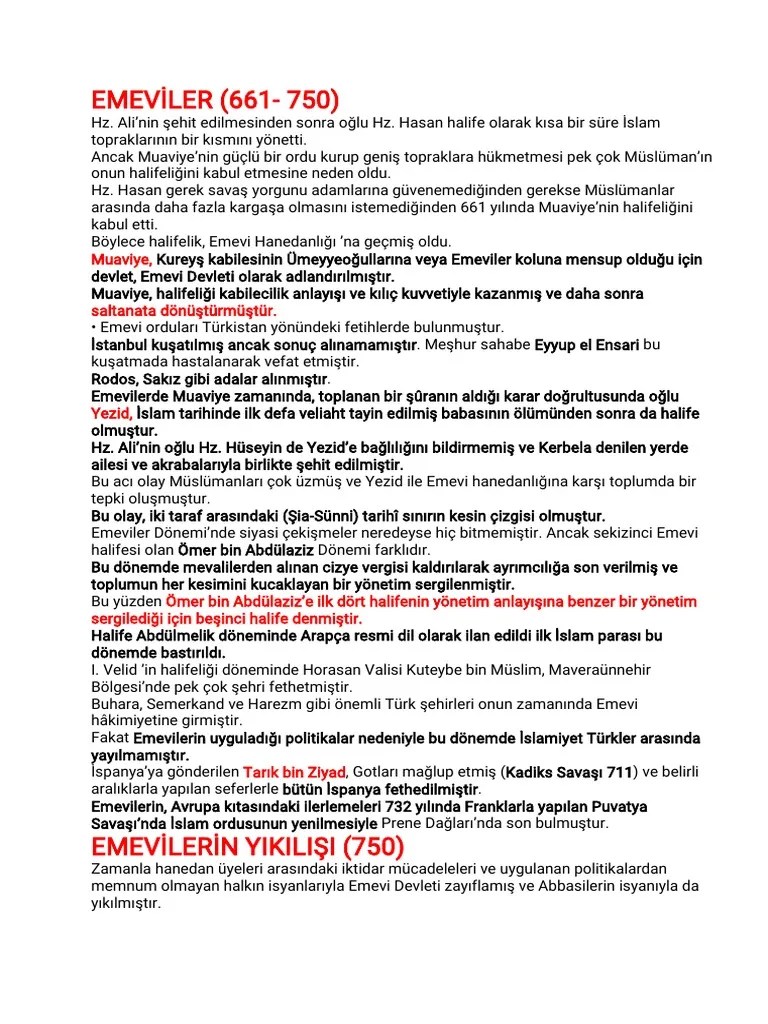 6.sinif Sosyal Bilgiler Emeviler Ve Abbasiler Ders Notlari | PDF