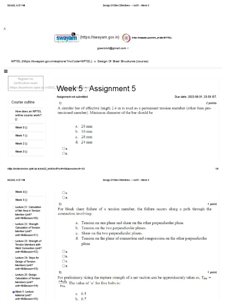 Design Of Steel Structures - Unit 7 - Week 5 | PDF