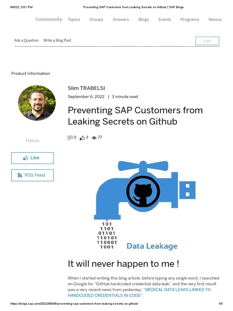 Preventing SAP Customers From Leaking Secrets On Github - SAP Blogs ...