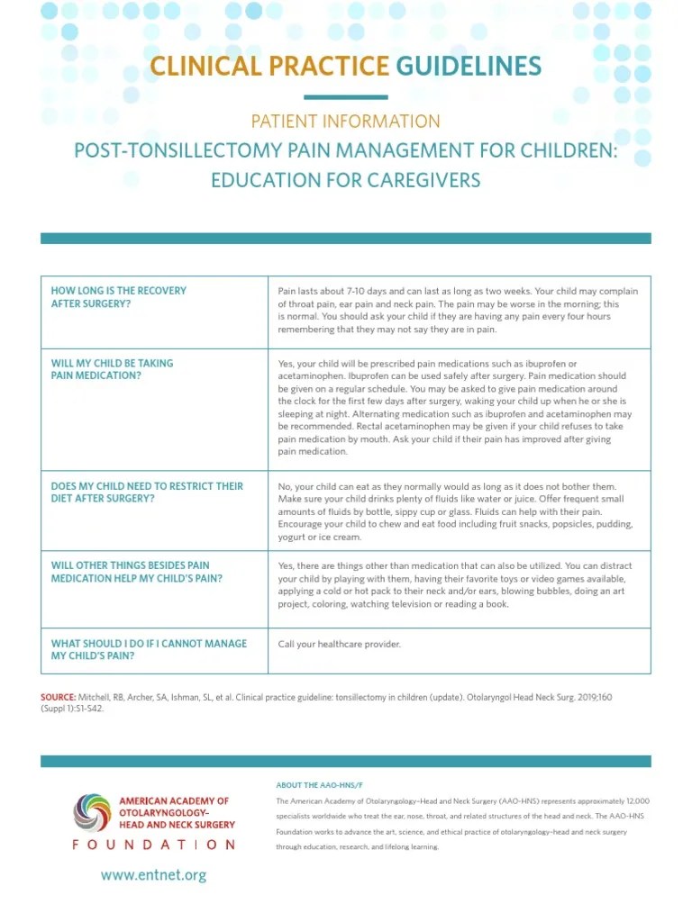 Tonsillectomy Post Tonspainmanagementtable Patients2 | PDF | Pain ...