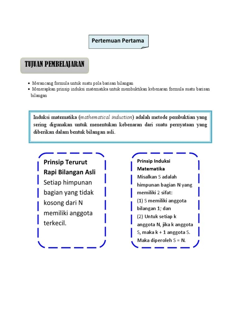 Bahan Ajar Induksi Matematika Pertemuan 1 | PDF