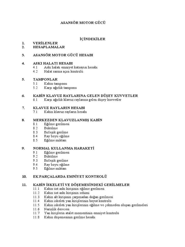 Asansor Motor Gucu Hesabi | PDF