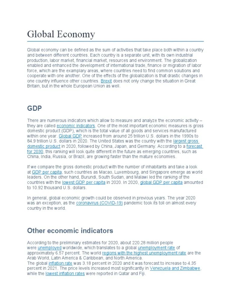 Global Economy | PDF | Cost Of Living | World Economy