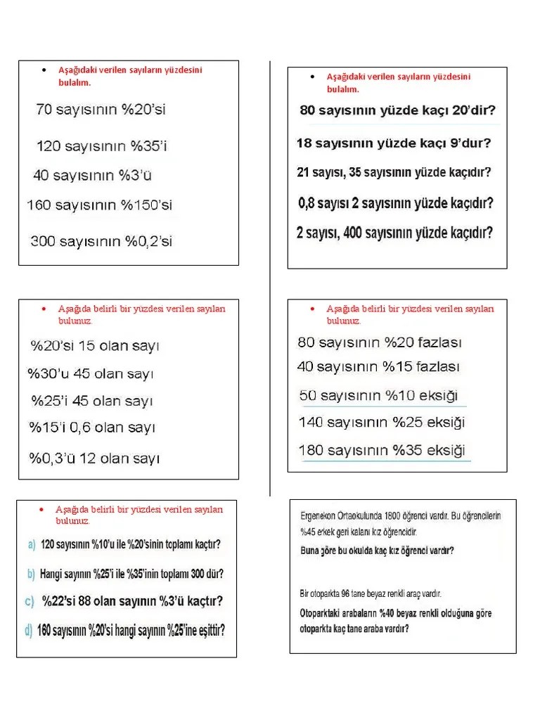 7.sınıf Yüzdeler | PDF