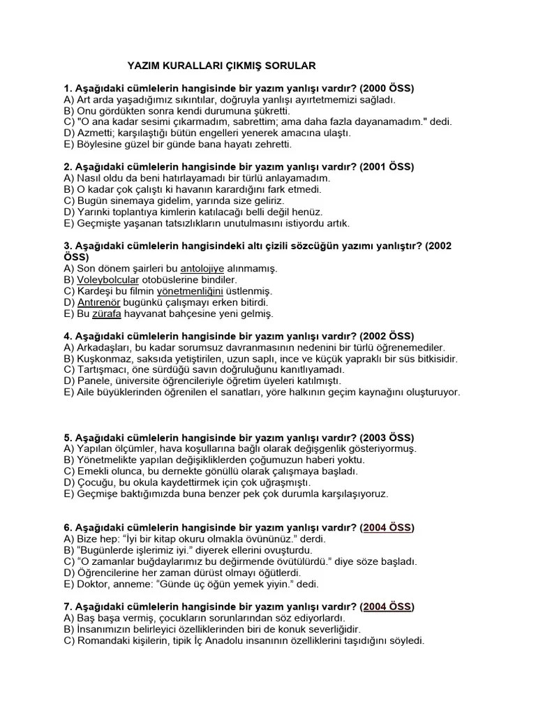 Yazim Kurallari Çikmiş Sorular | PDF