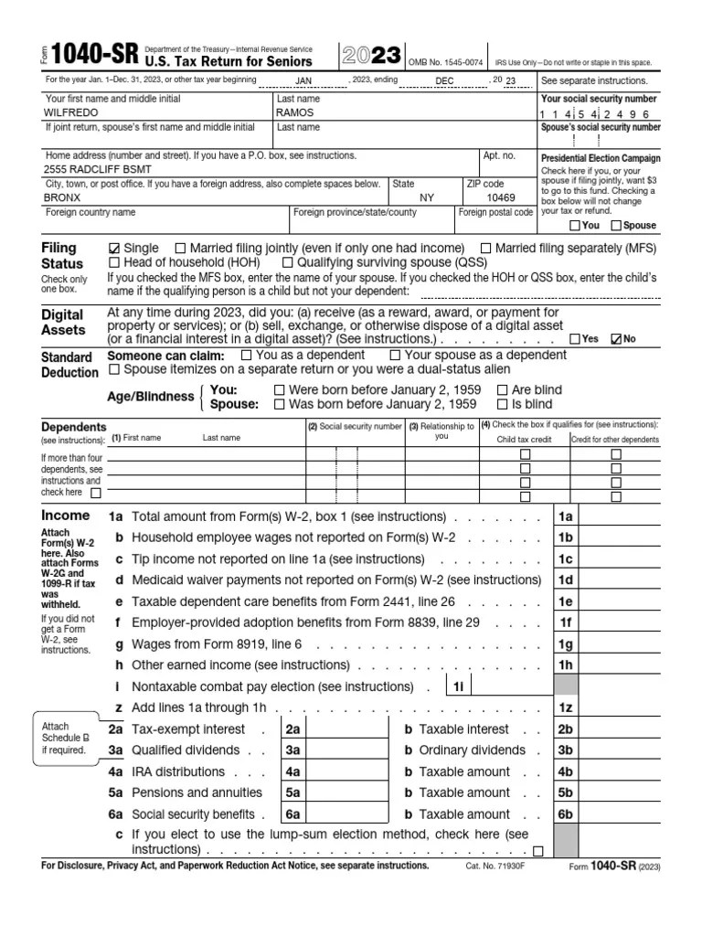 2023 Form 1040-SR. U.S. Tax Return For Seniors | PDF | Irs Tax Forms ...