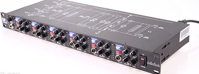 Tucked into the back of the box is this six-channel headphone amp.
Allows two pairs of headphones per channel to accommodate large bands. Also allows personalised mixes on four channels to aid clarity for individual performers when tracking.