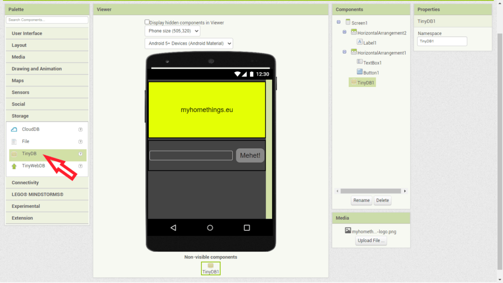MIT App Inventor Designer - Textbox-adatbázissal példa