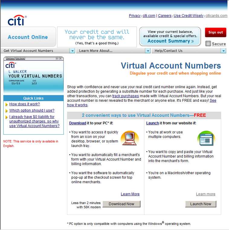 Citibank's Random Credit Card Number Generator