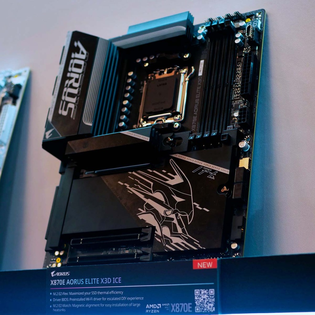 Cartes mères Gigabyte X870E AORUS X3D : tout savoir sur la gamme AM5 boostée à l’IA 13 X870E AORUS ELITE X3D stand aorus computex 2025 02