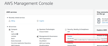AWS management Console Screen