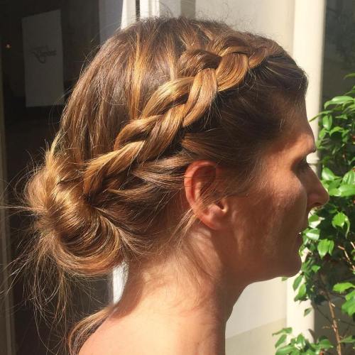 Side Braid And Low Bun Updo