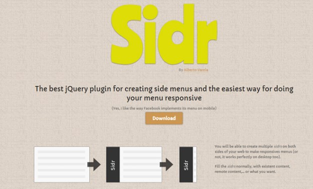 sidr jquery javascript sliding panel