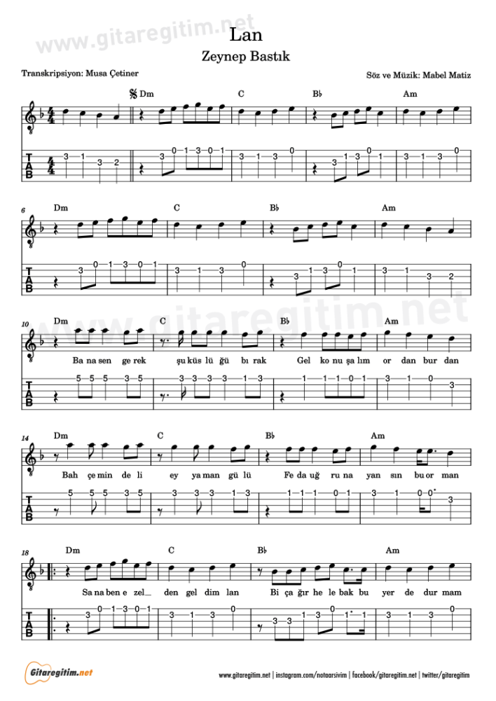 Lan - Gitar Nota ve Tab