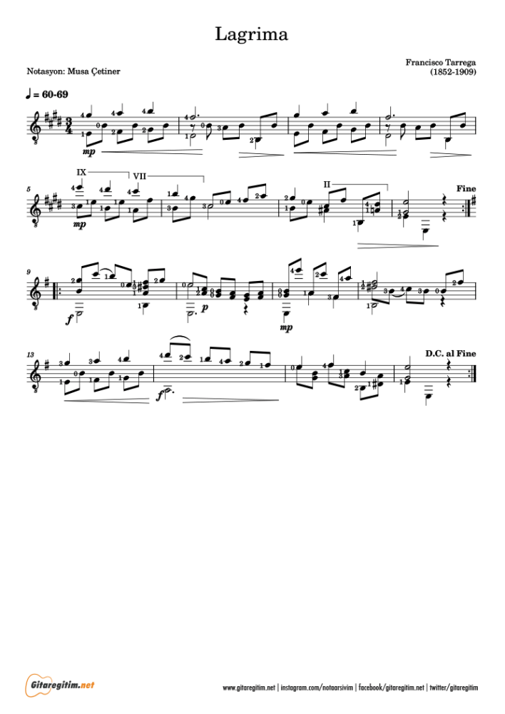 Francisco Tarrega - Lagrima - Nota