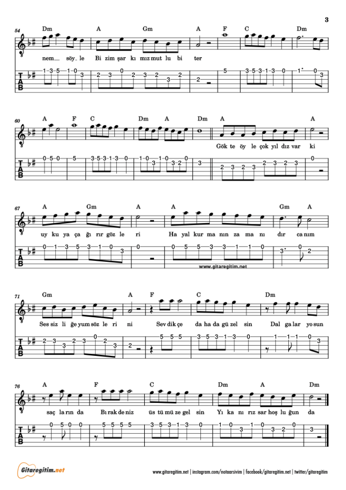 Sevdikçe - Gitar Nota ve Tab - 3