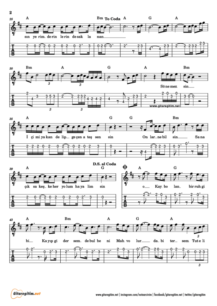 Dilerim Ki - Gitar Nota ve Tab - 2