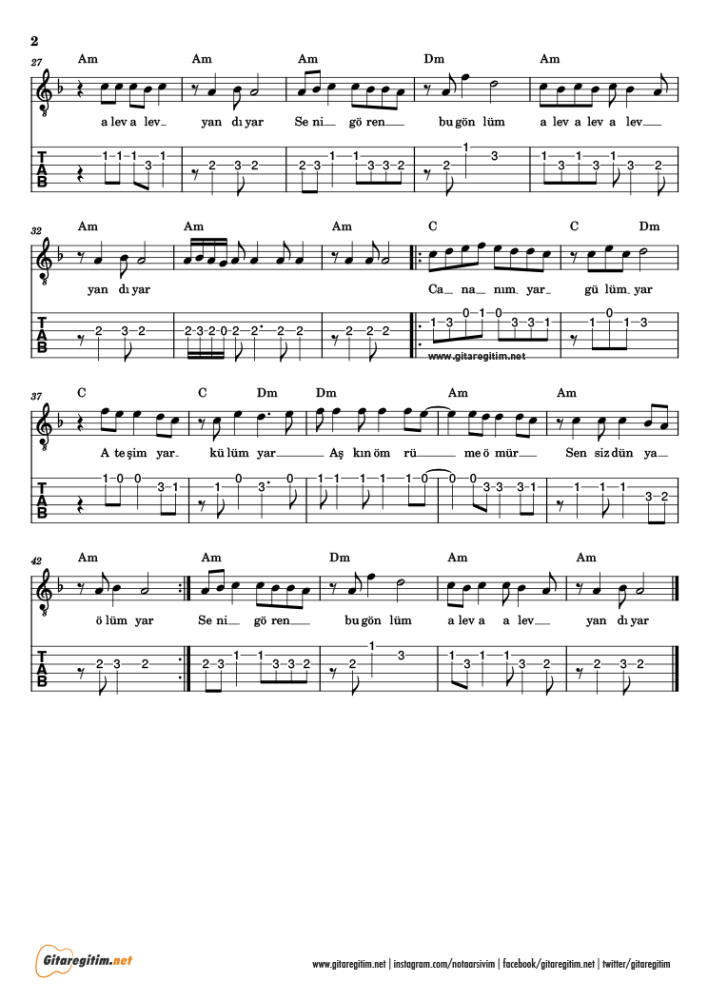Gülüm Var - Gitar Nota ve Tab - 2
