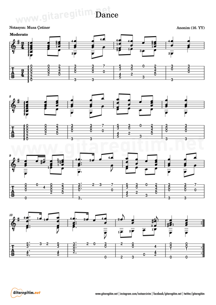 Anonim, Dance, Klasik Gitar Tab