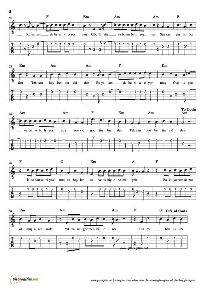manifest - Rüya - Gitar Nota ve Tab - 2