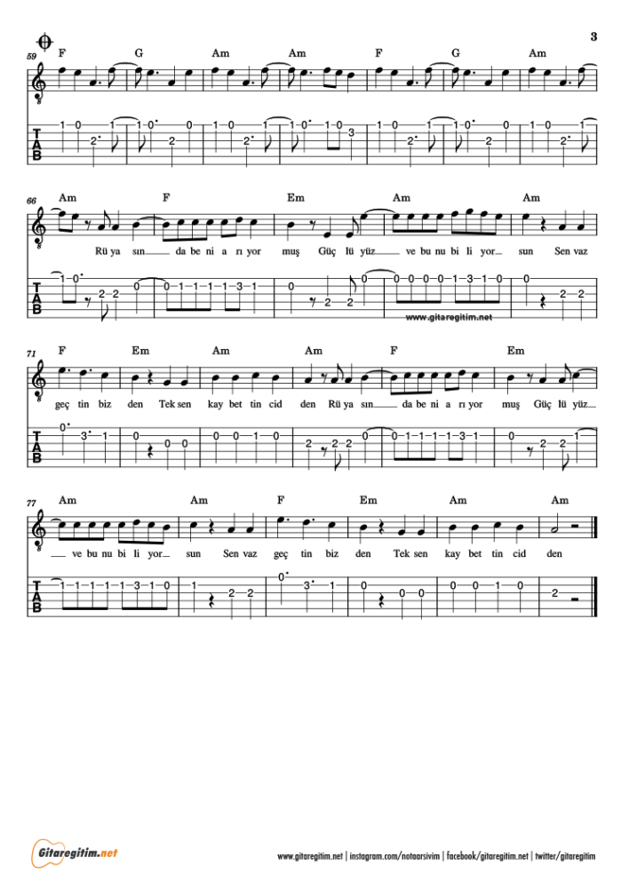 manifest - Rüya - Gitar Nota ve Tab - 3