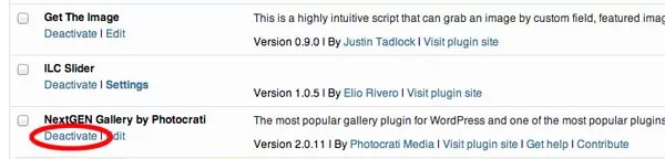 Deactivate WordPress Plugin Screenshot