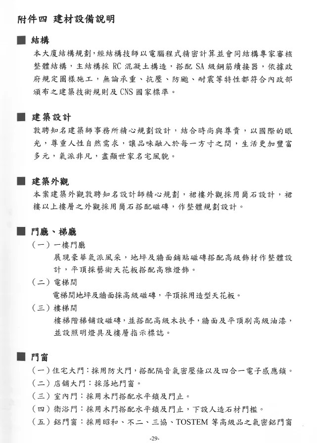 帝景6建材表1