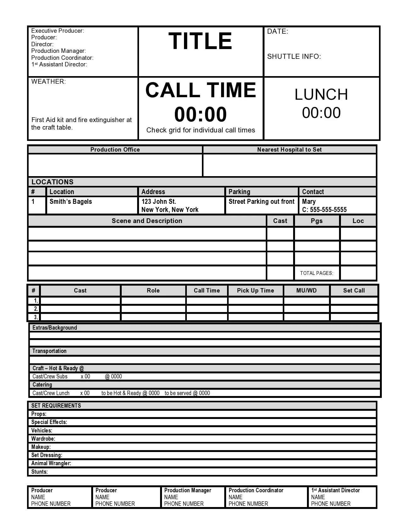 Call sheet